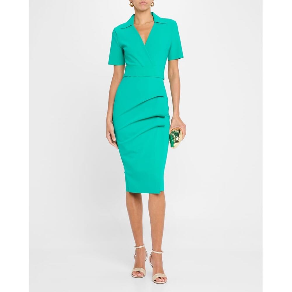 Chiara Boni La Petite Robe Ittig Ruffle Bodycon Midi Dress Emeraude Green Sz 10